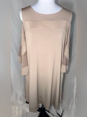 Nina Leonard Cold Shoulder Neutral Taupe Dress